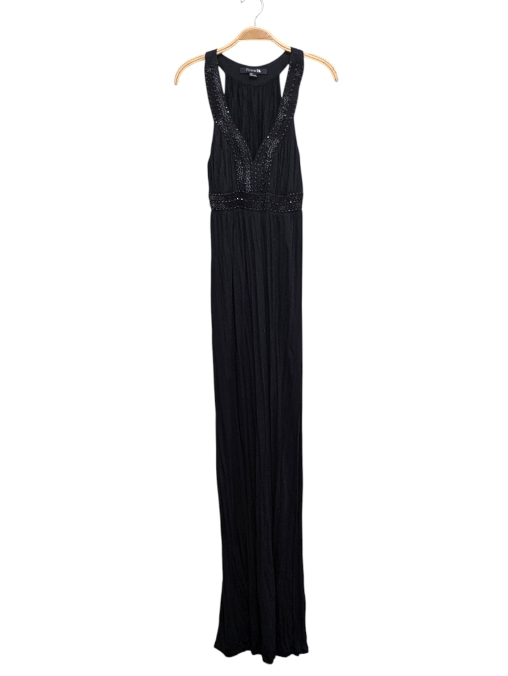 Forever 21 Black Beaded Grecian Maxi Dress 2000s Vibe